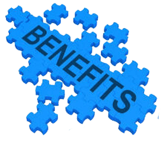 Blue logo with the word benefits