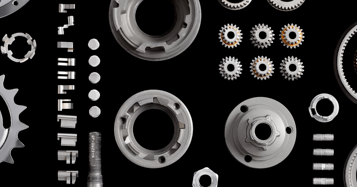 Assorted cogs, gears, and other components