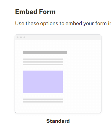 Embed form section highlighting standard form in Tally.so
