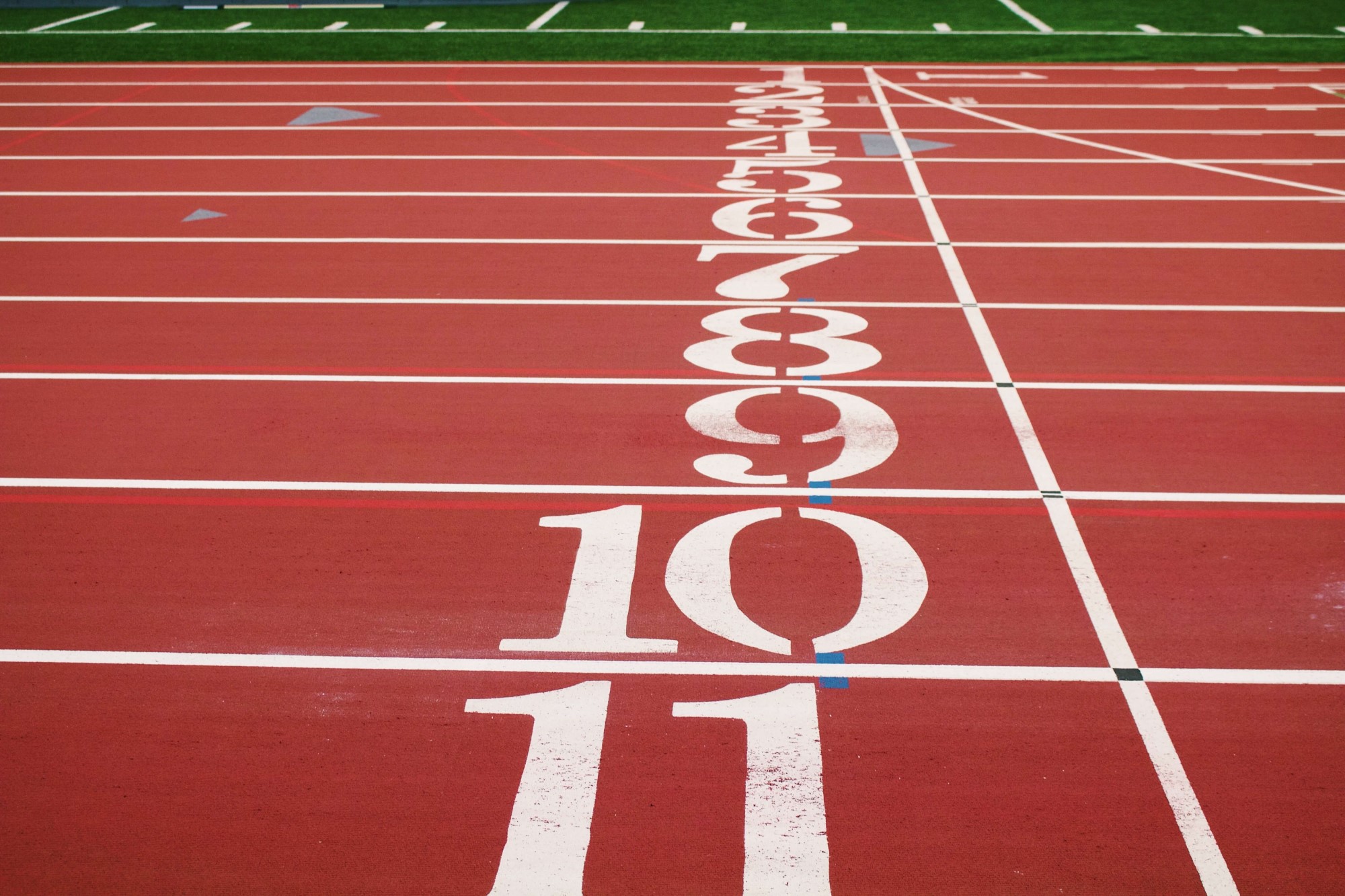 The starting line for a track meet running race